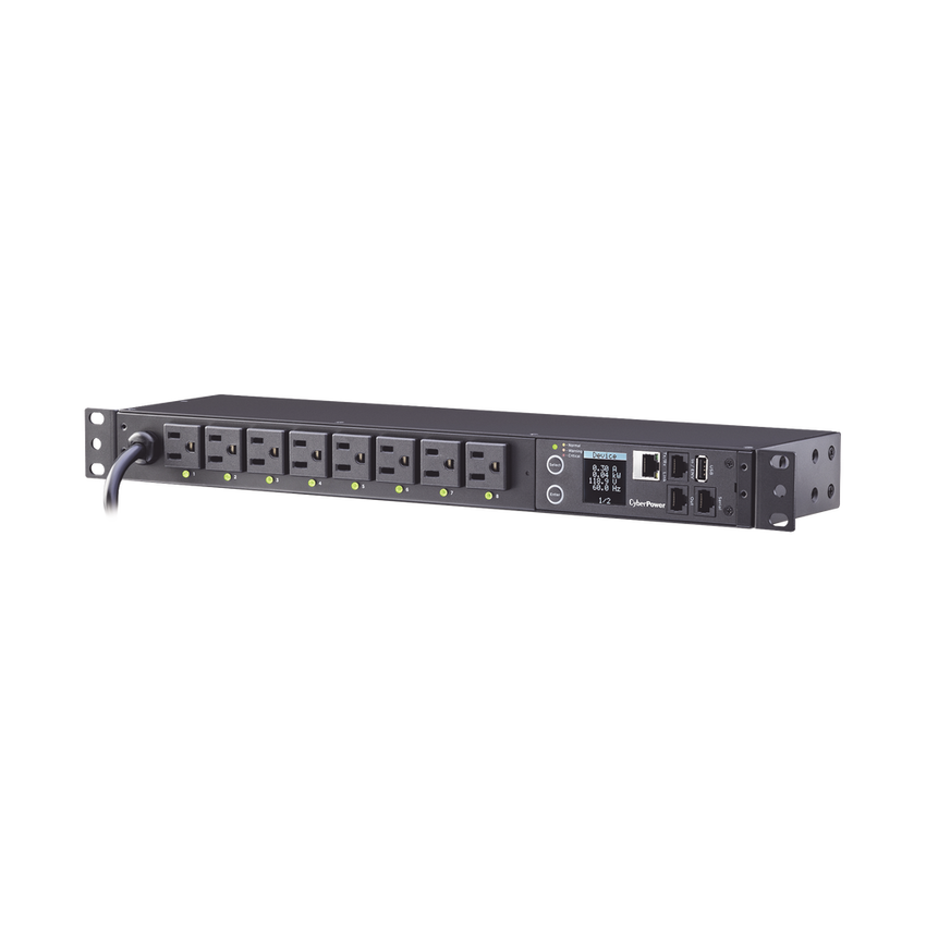 PDU Switchable por Toma, Para Distribución de Energía, Entrada 120 Vca NEMA 5-15P, Con 8 Salidas NEMA 5-15R, Horizontal 19in, 1UR