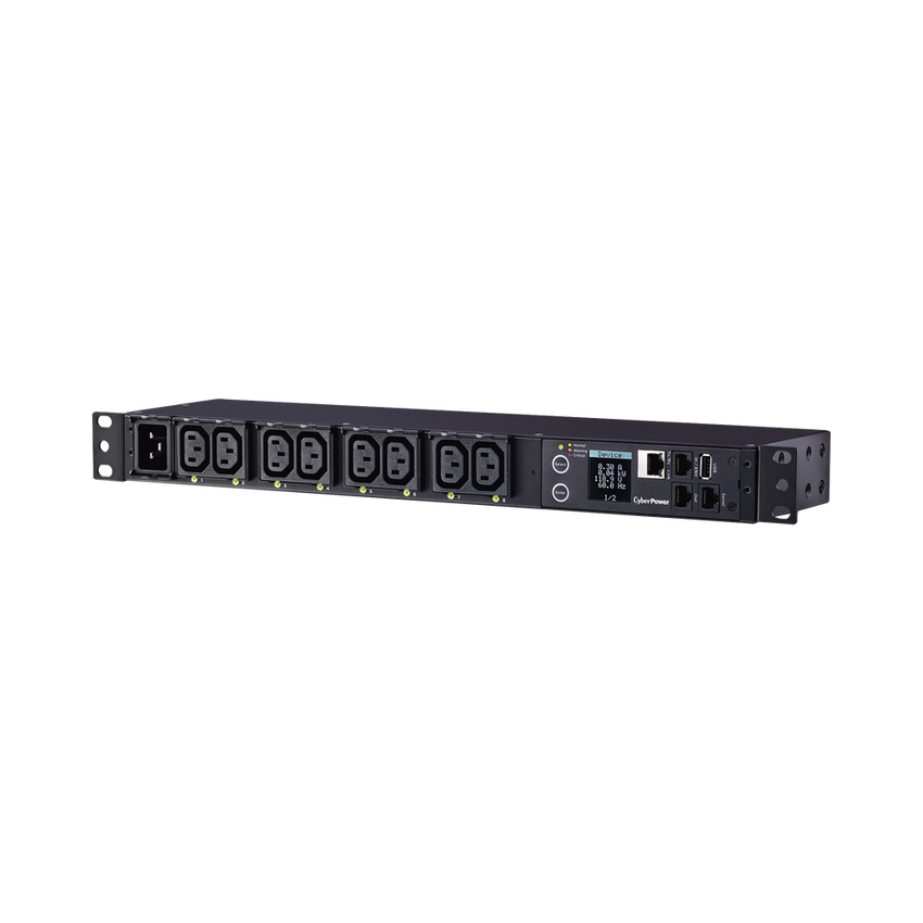 PDU Switchable y Monitoreable por Toma, para Distribución de Energía, Entrada 200-240 Vca NEMA L6-20P, Con 8 Salidas C13, Horizontal 19in, 2UR
