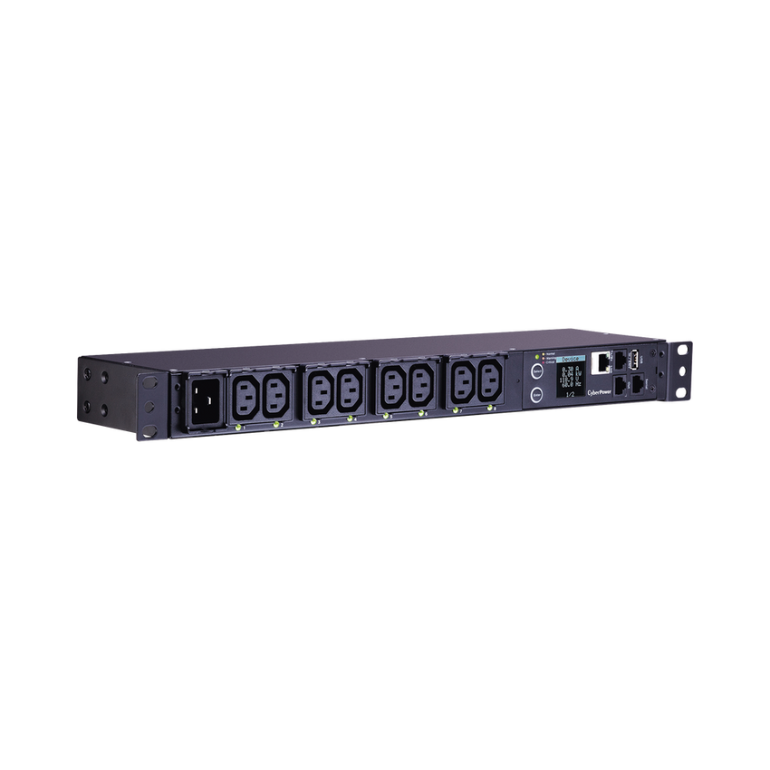 PDU Switchable y Monitoreable por Toma, para Distribución de Energía, Entrada 200-240 Vca NEMA L6-20P, Con 8 Salidas C13, Horizontal 19in, 2UR
