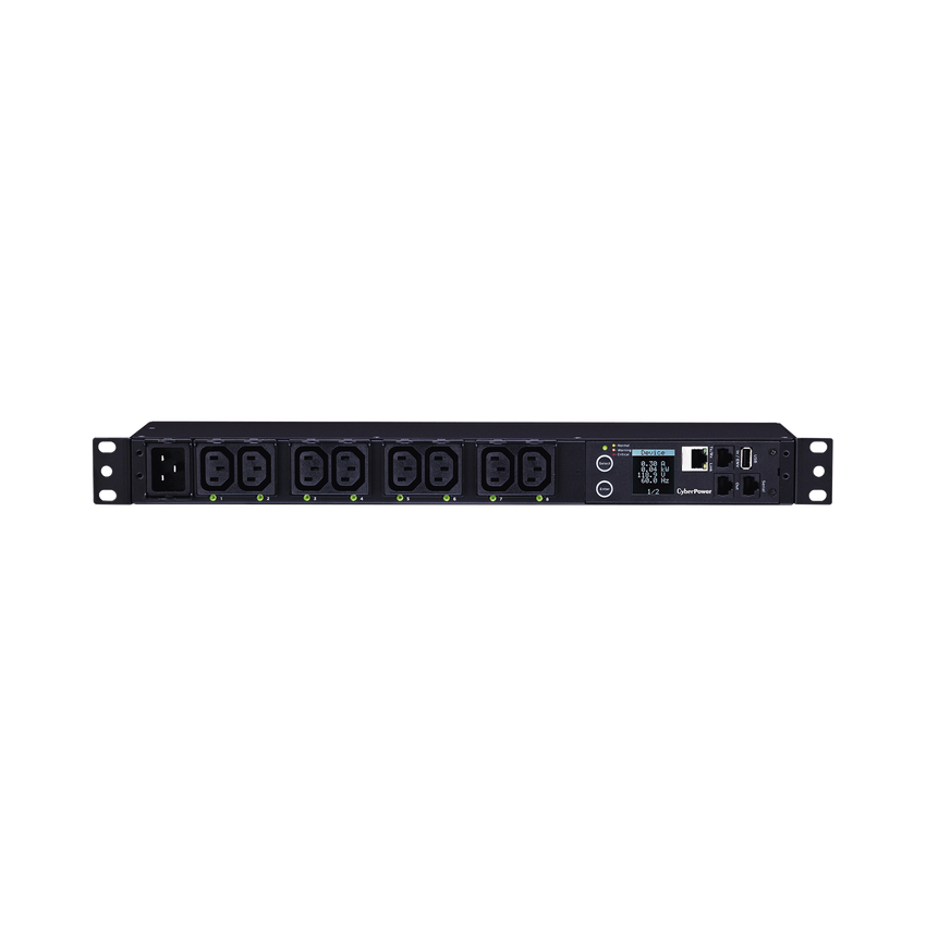 PDU Switchable y Monitoreable por Toma, para Distribución de Energía, Entrada 200-240 Vca NEMA L6-20P, Con 8 Salidas C13, Horizontal 19in, 2UR