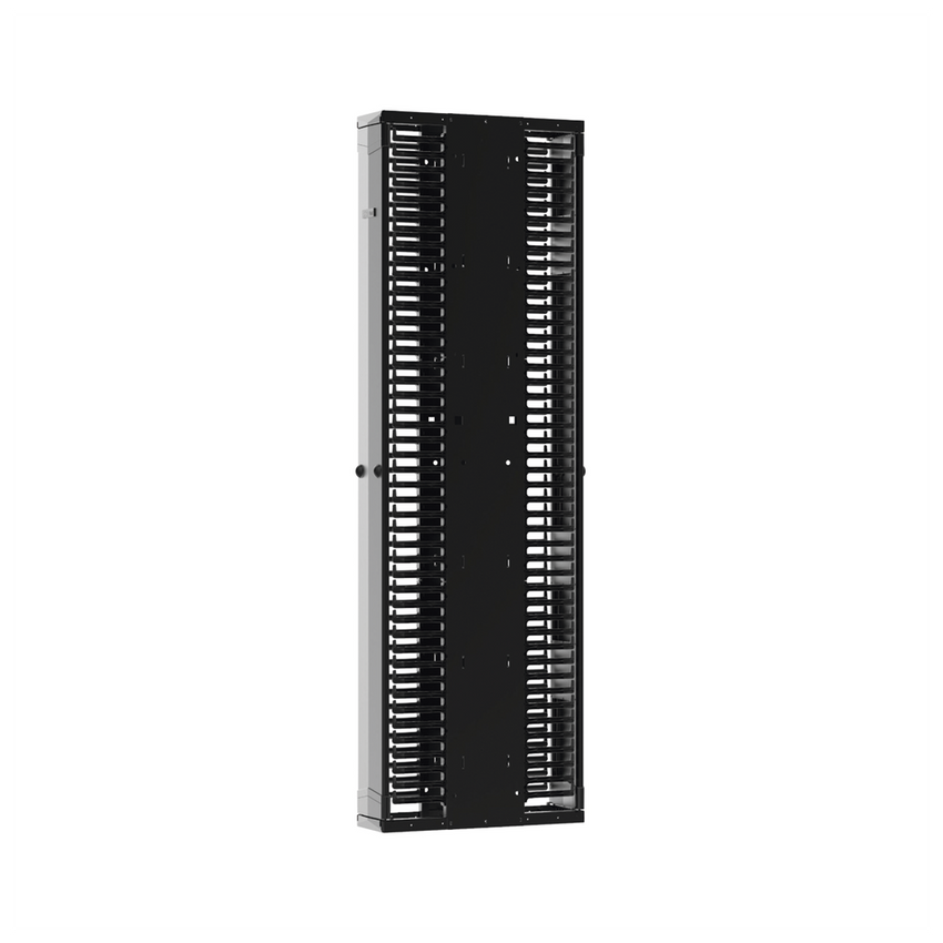Organizador Vertical PatchRunner™ Mejorado, Doble (Frontal y Posterior), Para Rack Abierto de 45 Unidades, 12in de Ancho, Color Negro