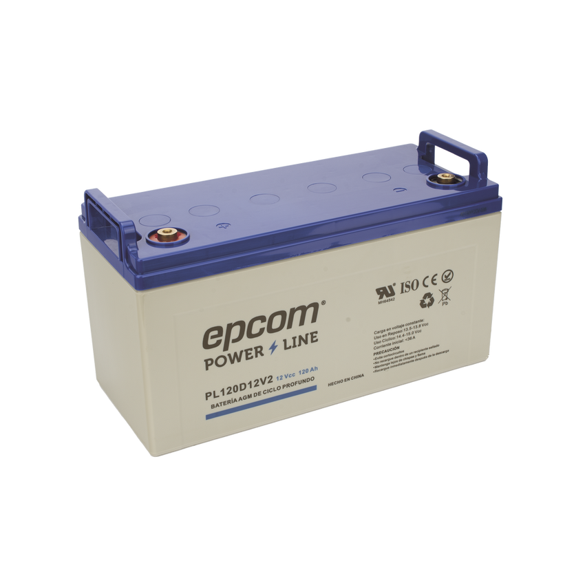 Batería de respaldo 12 120 Ah AGM | Certificada UL94-HB Retardo a la flama básica | Ciclo profundo | Para uso en aplicaciones fotovoltaicas y de emergencia | Terminales T4