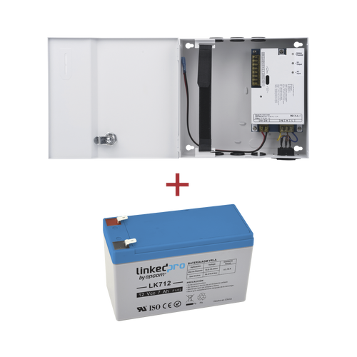 Kit / Fuente  regulada de 11 - 15 V @ 5A / Capacidad de respaldo / Modelo PL12DC5ABK + Batería incluida LK712