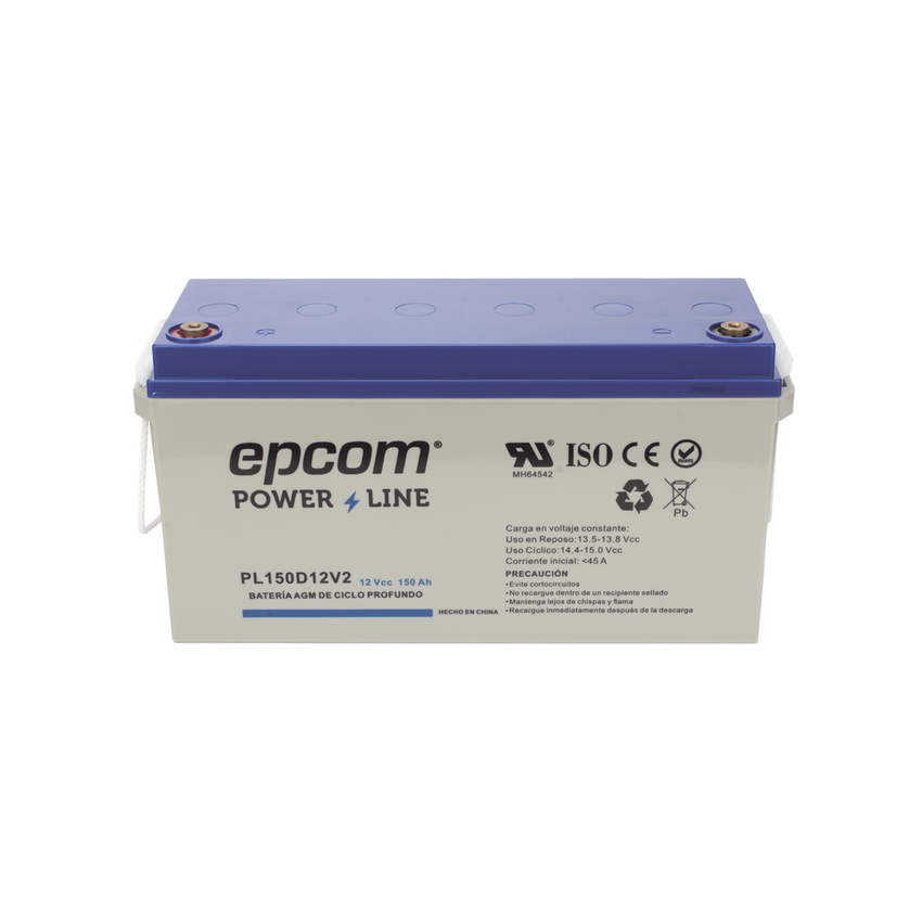 Batería de respaldo 12 V 150 Ah AGM | Certificada UL94-HB Retardo a la flama básica | Ciclo profundo | Para uso en aplicaciones fotovoltaicas y de emergencia | Terminales T5