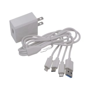 Cargador de pared USB de 5 Vcc 2A / Multi-puertos / USB-C / Micro USB / Tipo C / Lightning (iPhone) / Extensión de cable 1.2 metros