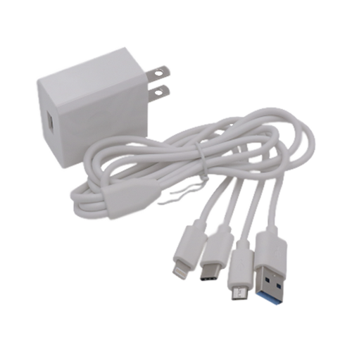 Cargador de pared USB de 5 Vcc 2A / Multi-puertos / USB-C / Micro USB / Tipo C / Lightning (iPhone) / Extensión de cable 1.2 metros