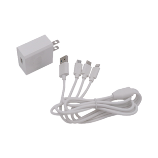 Cargador de pared USB de 5 Vcc 2A / Multi-puertos / USB-C / Micro USB / Tipo C / Lightning (iPhone) / Extensión de cable 1.2 metros