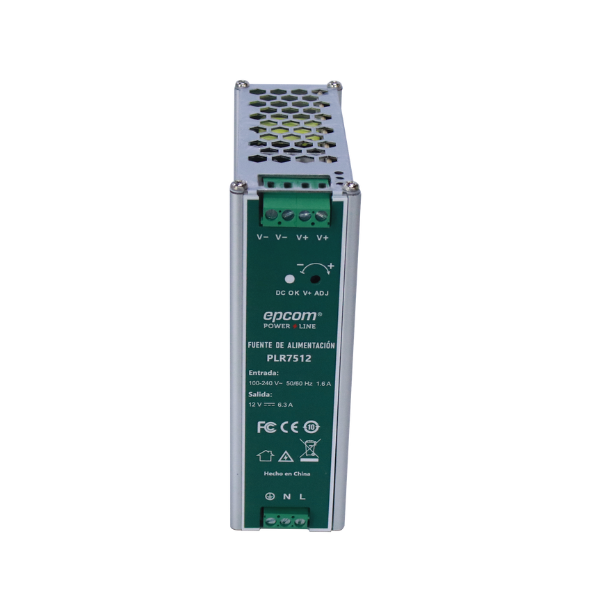 Fuente de alimentación /Entrada: 100-240 Vac /Salida: 12 Vcc / 6.3 A / 75 W / din rail