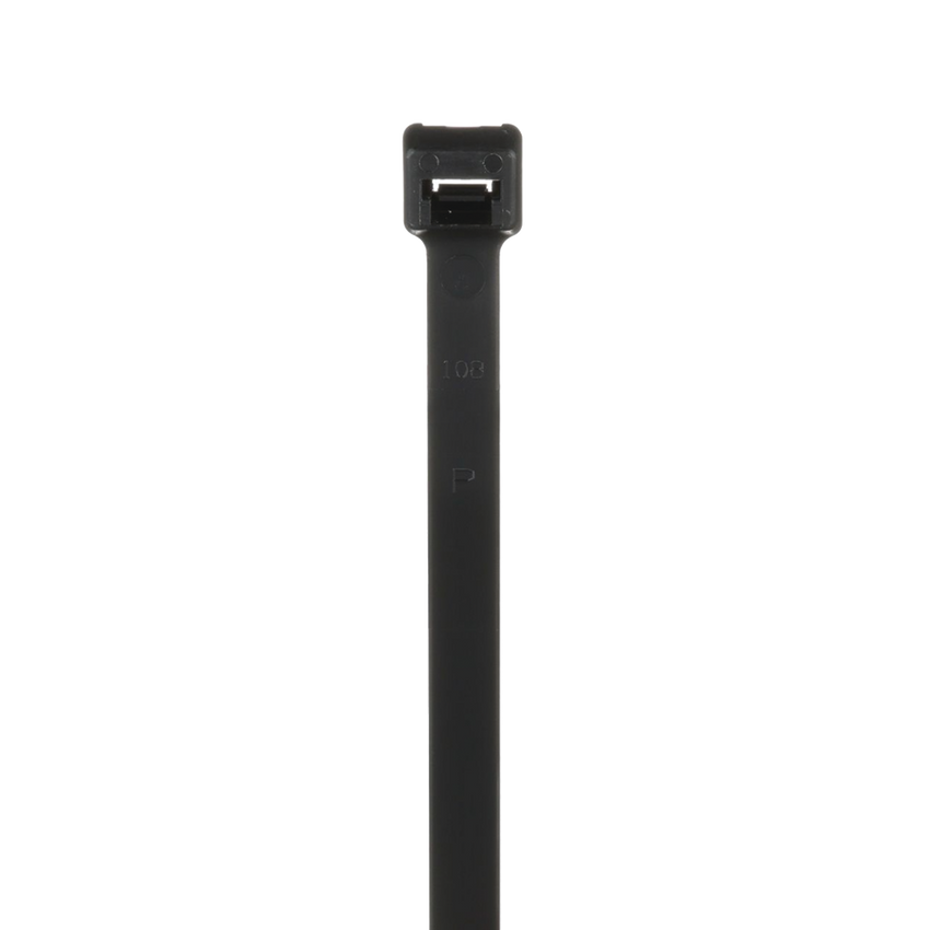 Cincho de Nylon 6.6 Pan-Ty, 368mm largo x 7.6mm ancho, Color Negro, Exterior Resistente a Rayos UV, Paquete de 100pz