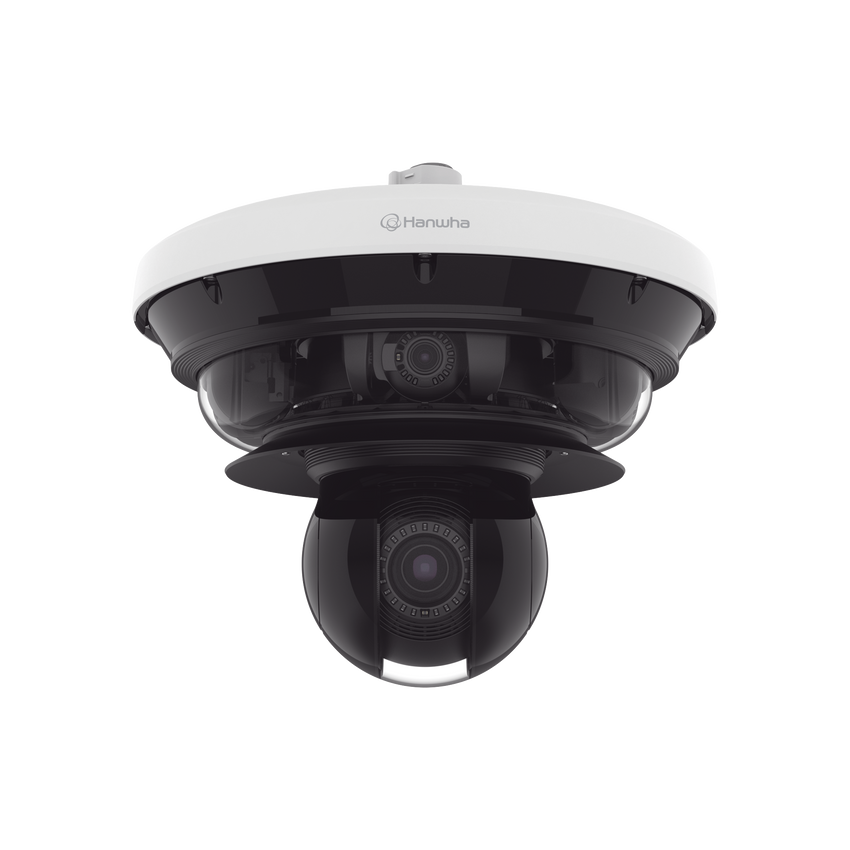 Cámara IP Multisensor 34MP (4 sensores 4K) con lentes motorizados / PTZ 2 MP 40X / Hasta 2 tarjetas MicroSD de 512GB / WDR de hasta 150dB / IP66 / IK10 / autoseguimiento / Inteligencia artificial para eventos