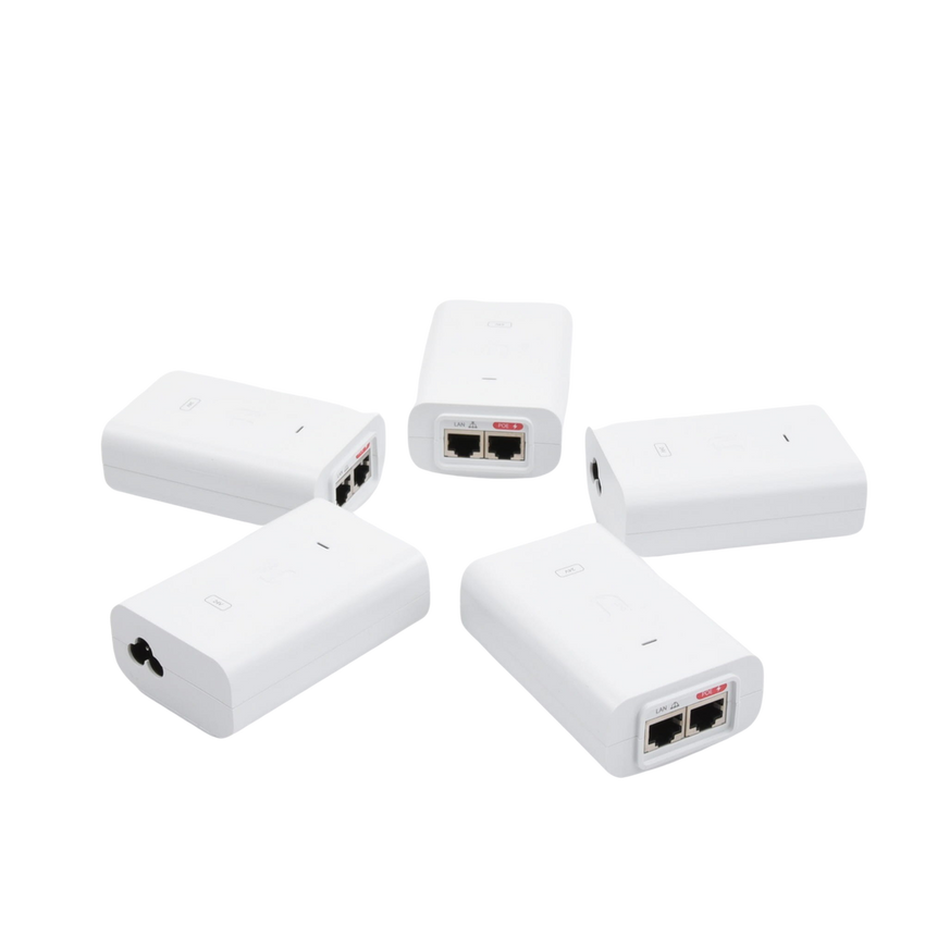 5 Unidades del Adaptador PoE Ubiquiti de 24 VDC, 0.5 A con puerto Gigabit, color blanco