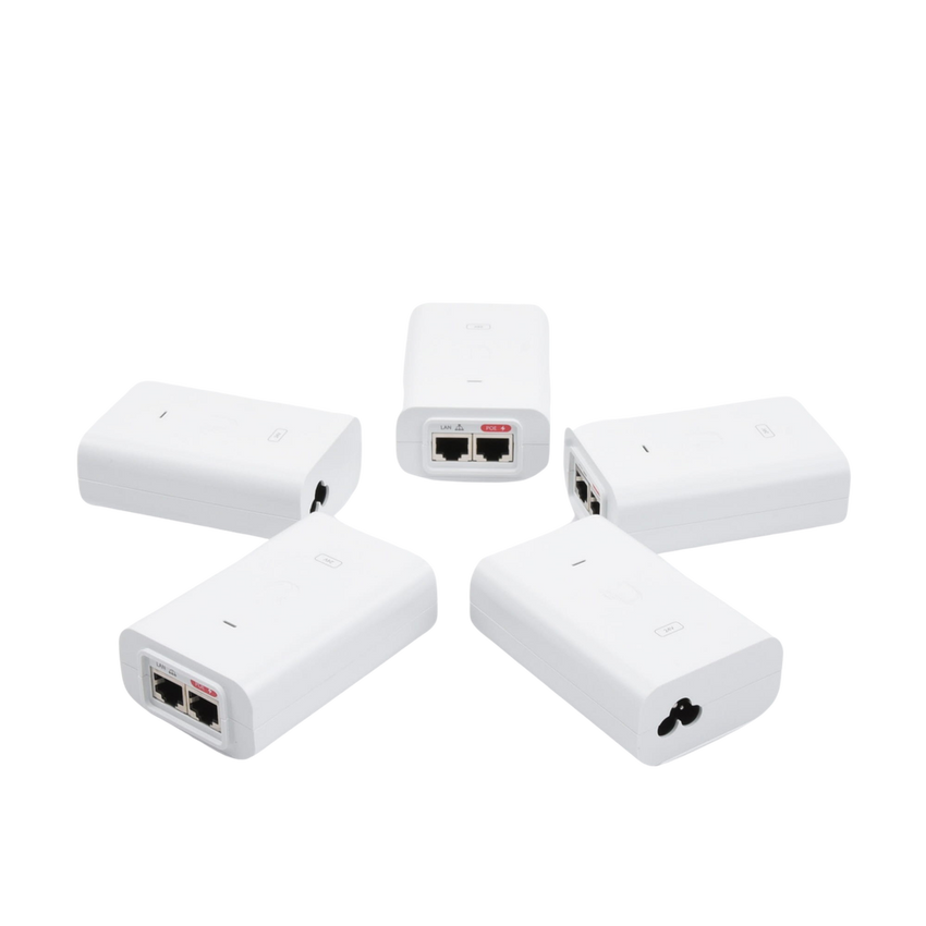 5 Unidades del Adaptador PoE Ubiquiti de 24 VDC, 0.5 A con puerto Gigabit, color blanco