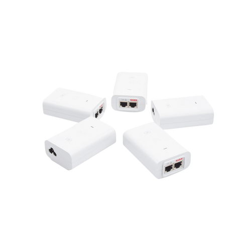 5 Unidades del Adaptador PoE Ubiquiti de 24 VDC, 1.0 A con puerto Gigabit, color blanco