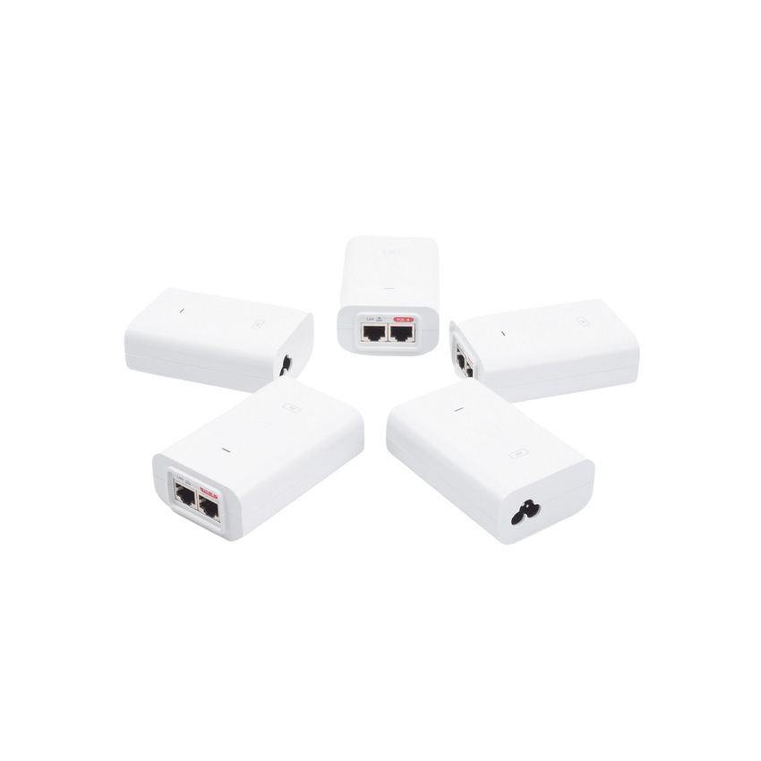 5 Unidades del Adaptador PoE Ubiquiti de 24 VDC, 1.0 A con puerto Gigabit, color blanco