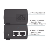Inyector PoE+ (30W) / Gigabit 802.3 af/at / 2 puertos 10/100/1000 Mbps / Plug and Play / Fuente alimientación Integrada