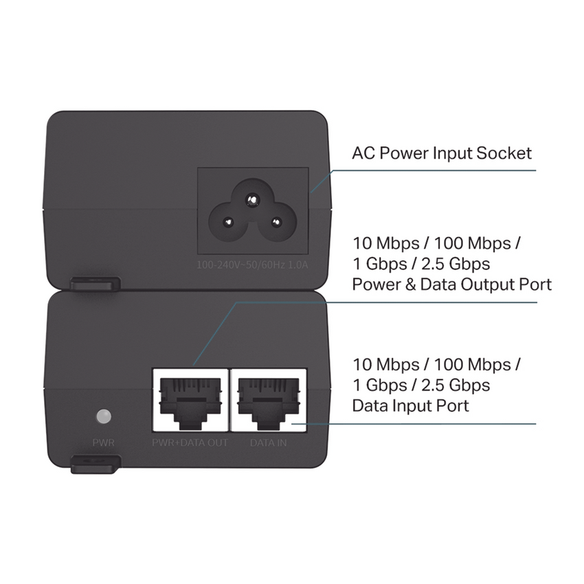 Inyector PoE+ (30W) / Gigabit 802.3 af/at / 2 puertos 10/100/1000 Mbps / Plug and Play / Fuente alimientación Integrada