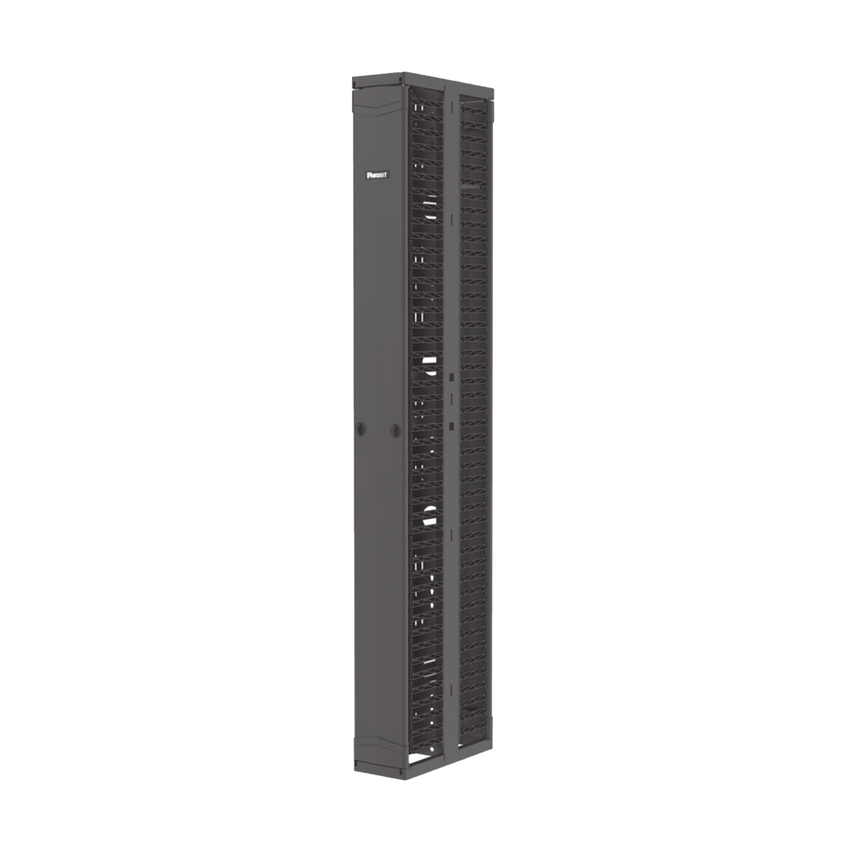 Organizador Vertical PatchRunner™, Doble (Frontal y Posterior), Para Rack Abierto de 45 Unidades, 8in de Ancho, Color Negro