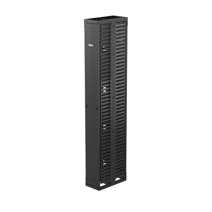 Organizador Vertical PatchRunner™, Doble (Frontal y Posterior), Para Rack Abierto de 45 Unidades, 10in de Ancho, Color Negro