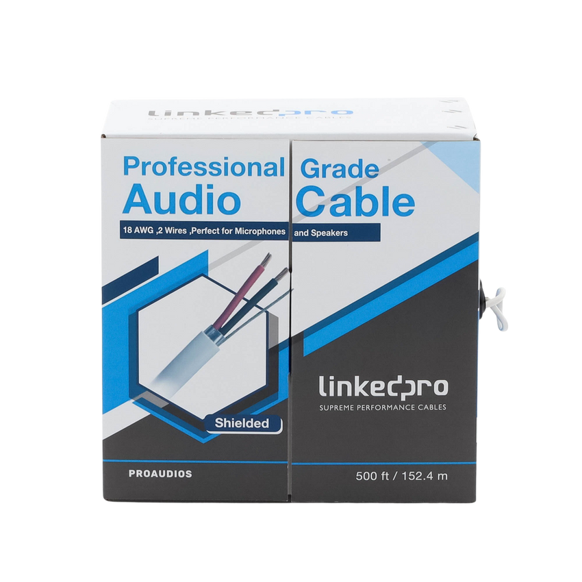Cable para Audio Profesional Calibre 18 en 2 Hilos 100% Cobre, Blindado Perfecto para Bocinas y Micr�fonos, Bobina de 152 Metros (500 Pies)