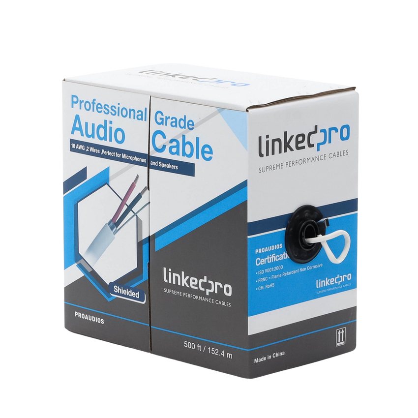 Cable para Audio Profesional Calibre 18 en 2 Hilos 100% Cobre, Blindado Perfecto para Bocinas y Micr�fonos, Bobina de 152 Metros (500 Pies)