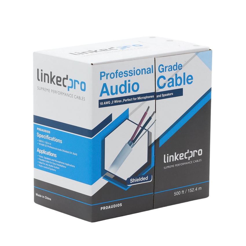 Cable para Audio Profesional Calibre 18 en 2 Hilos 100% Cobre, Blindado Perfecto para Bocinas y Micr�fonos, Bobina de 152 Metros (500 Pies)
