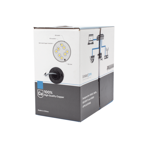 Bobina de cable de 305 m, ( 1000 ft ), Cat5e, alto desempeño, de color Gris, UL, para aplicaciones en video vigilancia, redes de datos. Uso Interior