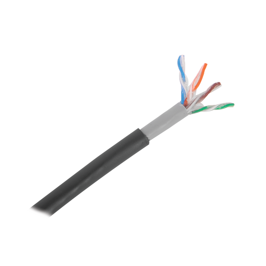 Bobina de Cable de 305 Metros (1000 Pies), Cat5E, con Gel, para Intemperie, Doble Forro Extrema Humedad, Bajo Tierra, UL, Color Negro para Aplicaciones en Video Vigilancia, y Redes de Alta Velocidad.