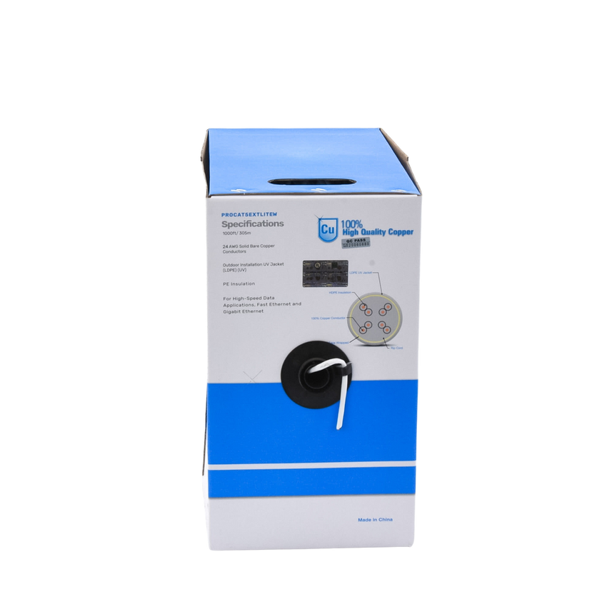 Bobina de Cable UTP Cat5e para Exterior en Color Blanco / 305 Metros (1000 Pies) / Certificada UL / Sin Blindaje
