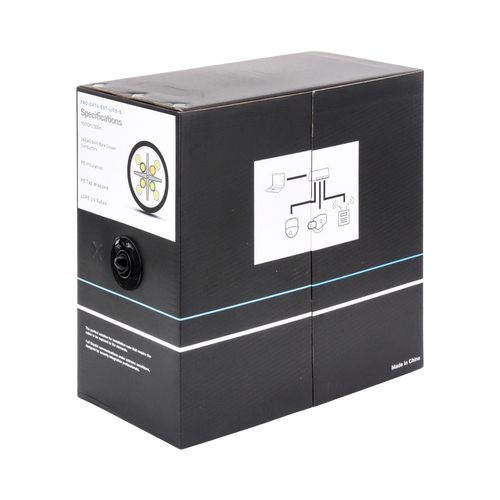 Bobina de cable 305 Metros Cat6, 24 AWG, Climas EXTREMOS, Color negro, sin blindar, para intemperie