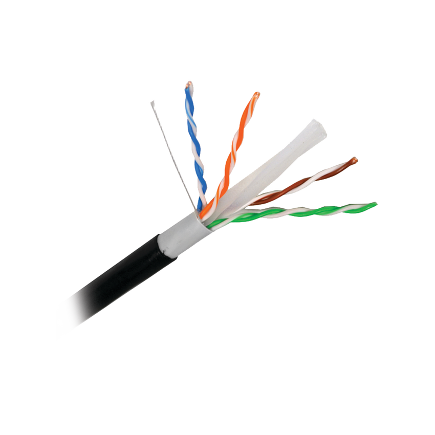 Cable Cat6+ Calibre 23, UTP, Intemperie con Gel Doble Chaqueta, ETL, UL, Color Negro de 305 Metros (1000 Pies), para Climas Extremos