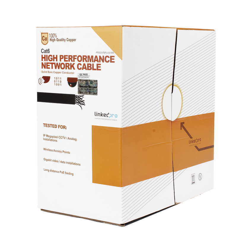 Bobina de Cable de 152.5 Metros (500 Pies) Cat6+ Calibre 23 Alto Desempeño, Super Flexible, UL, Color Azul, para Aplicaciones de Video Vigilancia, HD, y Redes de Datos. Uso Interior.