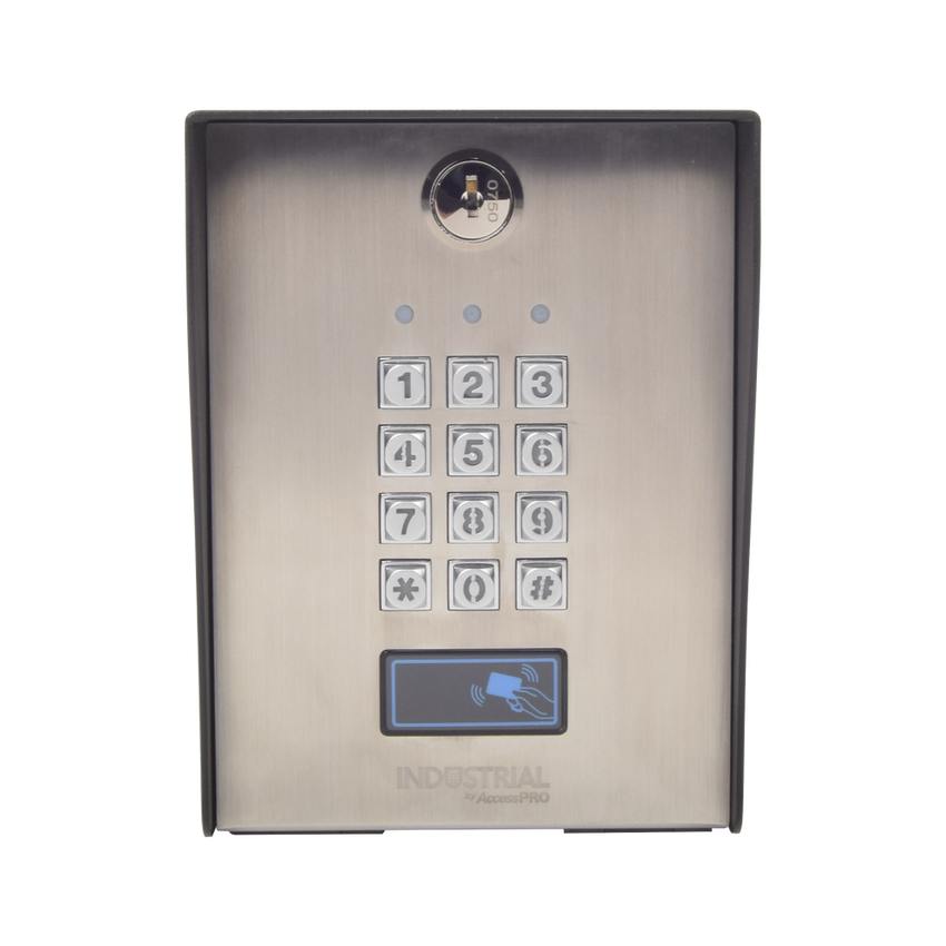Teclado exterior/interior antivandálico, 3 relevadores, 50 códigos de visitantes, 1200 usuarios