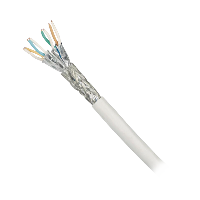 Bobina de Cable Blindado S/FTP de 4 Pares, Cat7, Inmune a Ruido e Interferencias, LSZH (Bajo Humo, Cero Halógenos), Color Blanco, Bobina de 500 Metros (1640 Pies)
