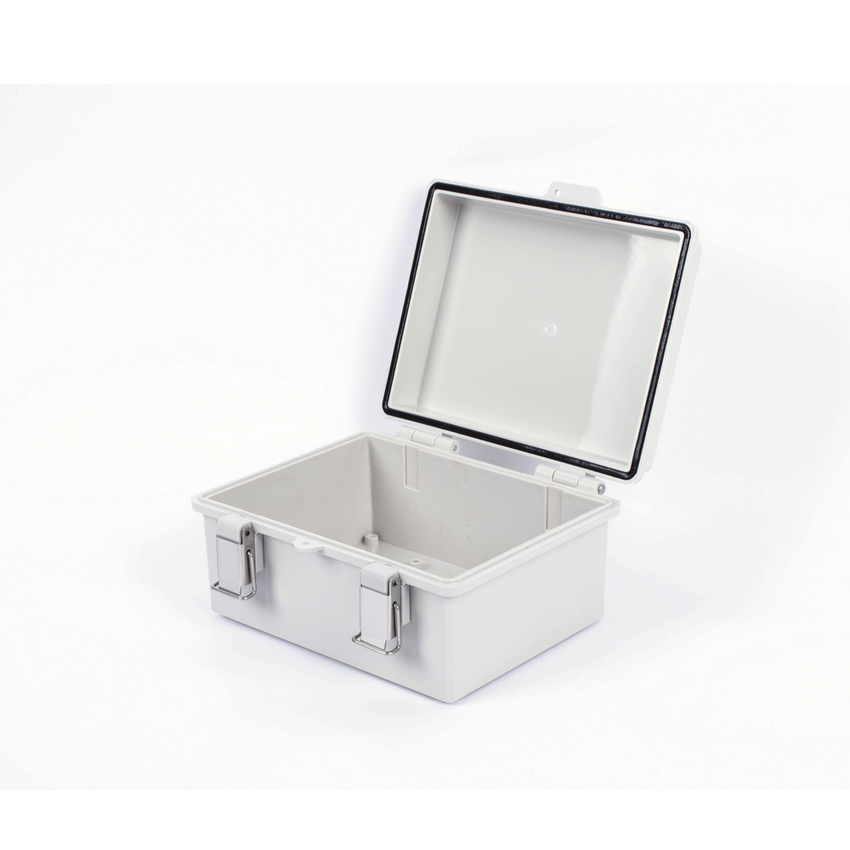 Gabinete de Plástico ABS, Uso en Intemperie IP66 (170 x 220 x 110 mm) Cierre por broche Inoxidable y Permite Cerrado con Candado y Llave (Perno 5mm) No Incluido