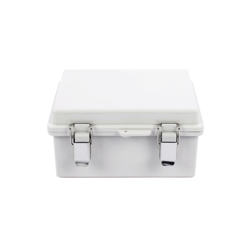 Gabinete de Plástico ABS, Uso en Intemperie IP66 (170 x 220 x 110 mm) Cierre por broche Inoxidable y Permite Cerrado con Candado y Llave (Perno 5mm) No Incluido