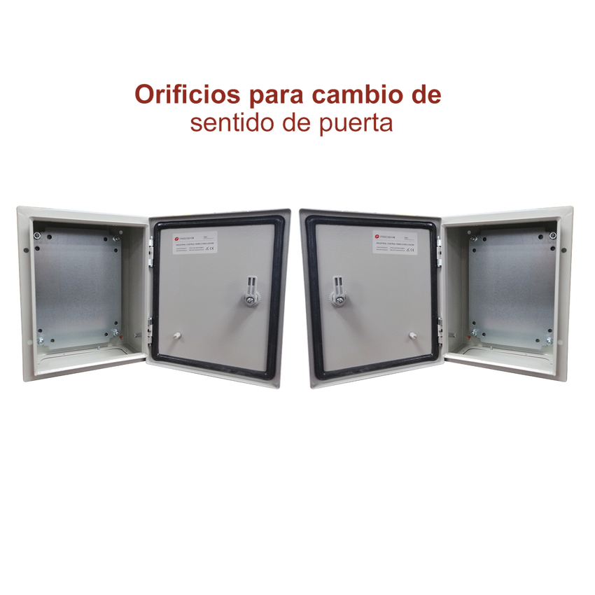 Gabinete de Acero IP66 Uso en Intemperie (250 x 300 x 150 mm) con Placa Trasera Interior Metálica y Compuerta Inferior Atornillable (Incluye Chapa y Llave T).