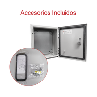 Gabinete de Acero IP66 Uso en Intemperie (250 x 300 x 150 mm) con Placa Trasera Interior Metálica y Compuerta Inferior Atornillable (Incluye Chapa y Llave T).