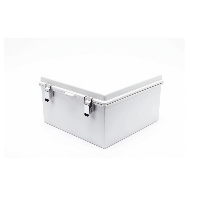 Gabinete de Plástico ABS, Uso en Intemperie ip66 (300 x 300 x 180 mm) Cierre por Broche Inoxidable y Permite Cerrado con Candado y Llave (Perno 5mm) No Incluido