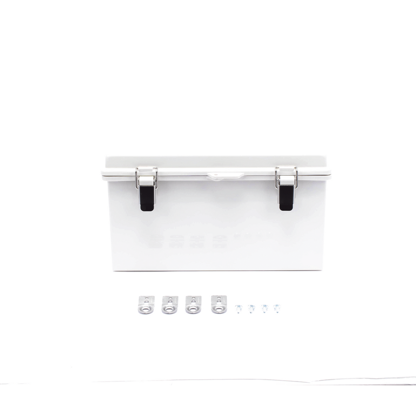 Gabinete de Plástico ABS, Uso en Intemperie ip66 (300 x 300 x 180 mm) Cierre por Broche Inoxidable y Permite Cerrado con Candado y Llave (Perno 5mm) No Incluido
