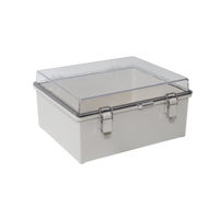 Gabinete Plástico ABS, Puerta Transparente, Uso en Intemperie (300 x 300 x 180 mm) Cierre por Broches Inoxidables y Permite Cerrado con Candado y Llave (Perno 5mm) No Incluido