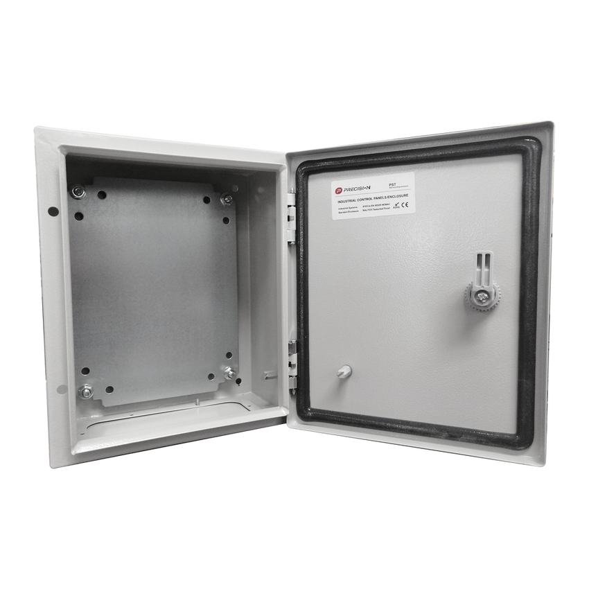 Gabinete de Acero IP66 Uso en Intemperie (300 x 400 x 200 mm) con Placa Trasera Interior de Metal y Compuerta Inferior Atornillable (Incluye Chapa y Llave T).