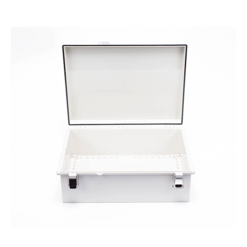 Gabinete de Plástico ABS, Uso en Intemperie IP66 (350 x 460 x 160 mm) Cierre por Broche Inoxidable y Permite Cerrado con Candado y Llave (Perno 5mm) No Incluido