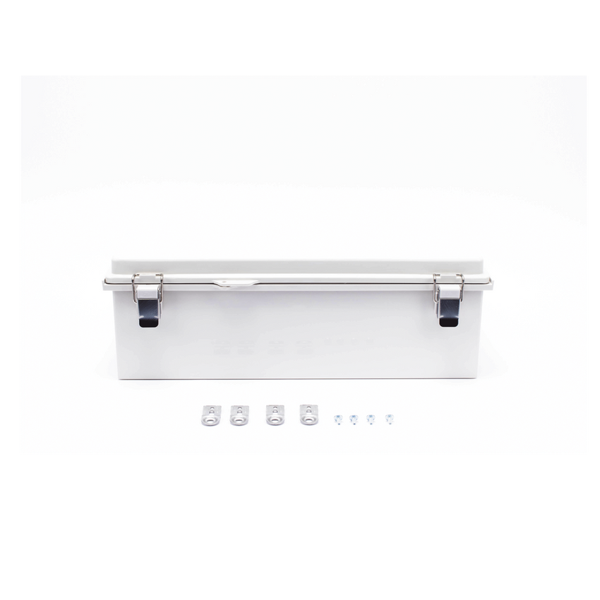 Gabinete de Plástico ABS, Uso en Intemperie IP66 (350 x 460 x 160 mm) Cierre por Broche Inoxidable y Permite Cerrado con Candado y Llave (Perno 5mm) No Incluido
