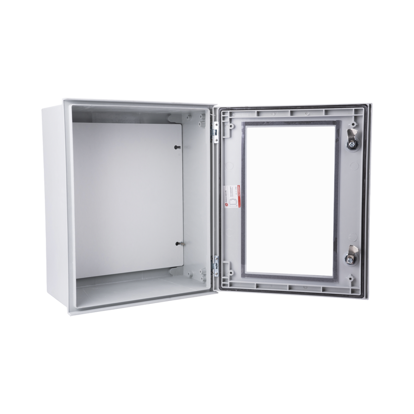 Gabinete de Poliéster IP65 Puerta Transparente, Uso en Intemperie (400 x 500 x 200 mm) con Placa Trasera Interior de Plástico (Incluye Chapa y Llave).