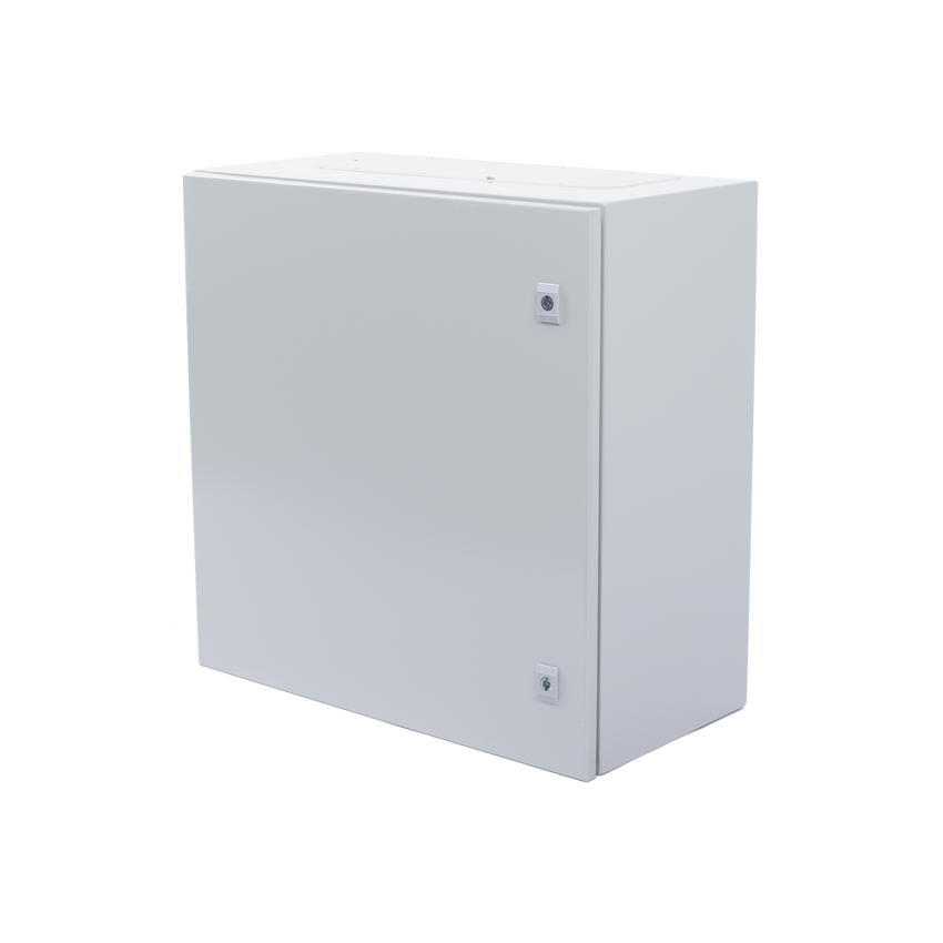 Gabinete de Acero IP66 Uso en Intemperie (600 x 600 x 300 mm) con Placa Trasera Interior Metálica y Compuerta Inferior Atornillable (Incluye Chapa y Llave T).