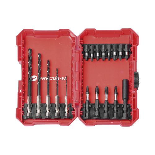 Juego de 18 Puntas y Brocas para Taladro, con Entrada Hexagonal de 1/4", Incluye Estuche.