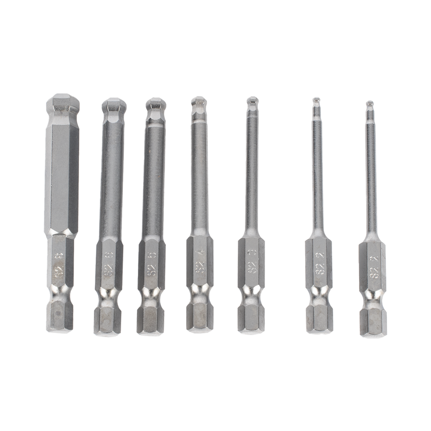 Juego de 7 Puntas Hexagonales / Allen, Milimétricas con Cabeza Redonda  para Destornillador de entrada Hexagonal de 1/4"