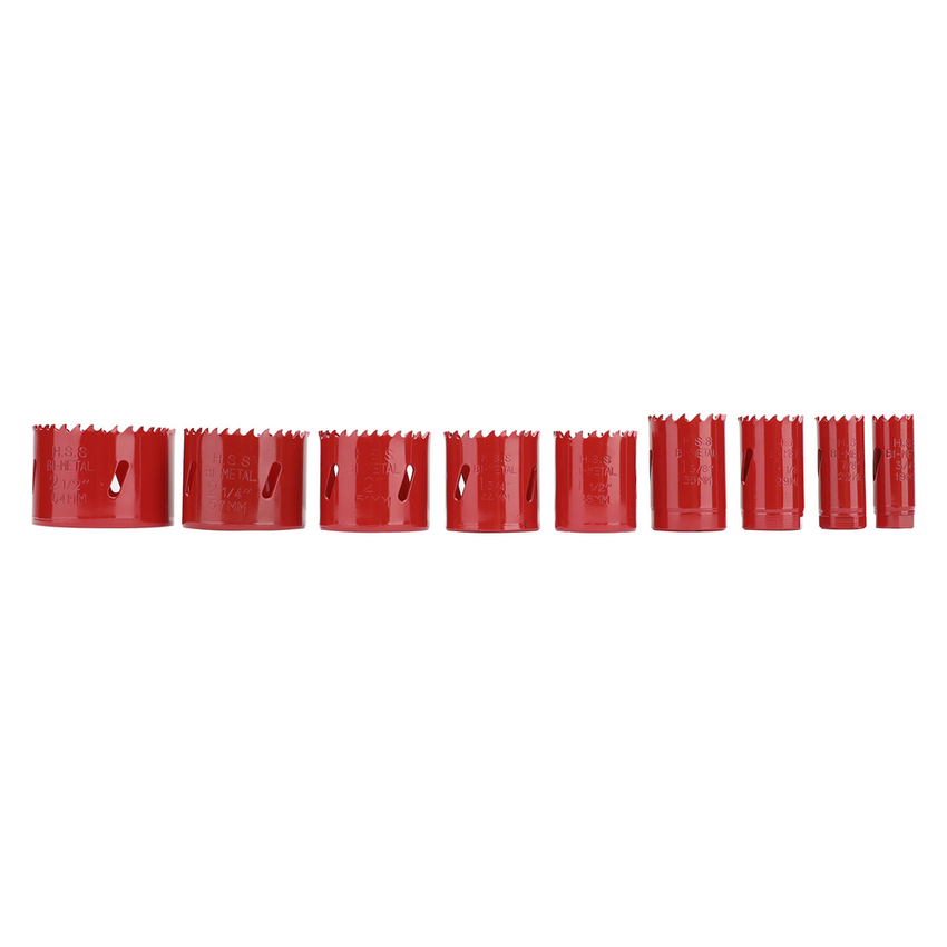Juego de 13 Brocas Sierra Bimetálica con Adaptadores y Estuche. (3/4", 7/8", 1-1/8", 1-3/8",  1-1/2", 1-3/4", 2", 2-1/4", 2-1/2")