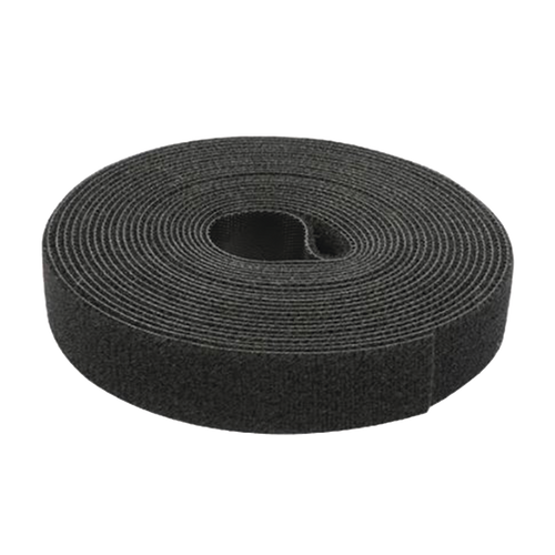 Cinta de Contacto Autoadherente Color Negro / 1.6 cm x 25 metros / Espalda con Espalda (Gancho y Bucle)