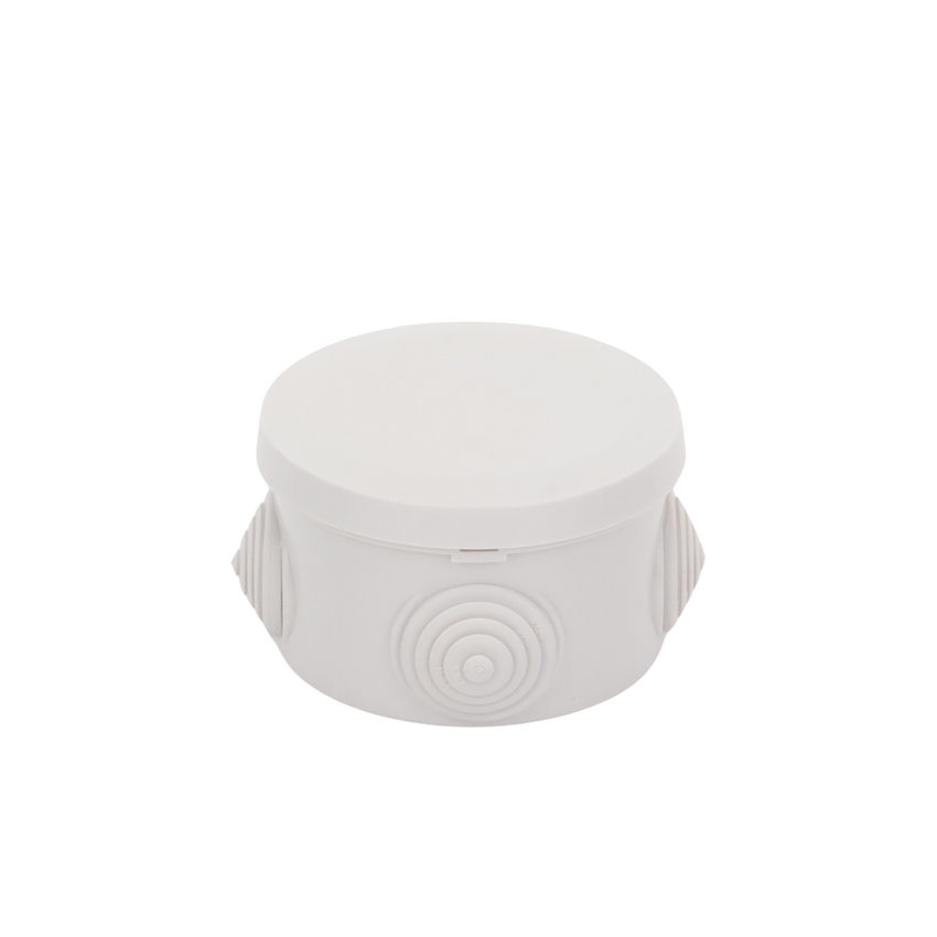 Caja Derivación-Conexión de Plástico Circular con 4 Glándulas de Goma (70 diámetro X 48 alto mm). Para Instalaciones Comerciales,  Residenciales e Industriales. Cerrado a Presión.